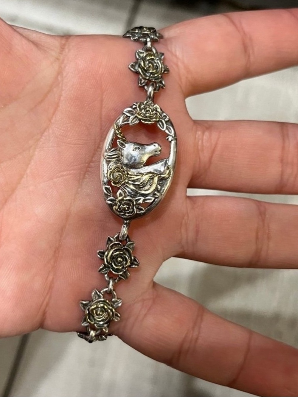 vintage forjan sterling silver and gold vermeil link bracelet.